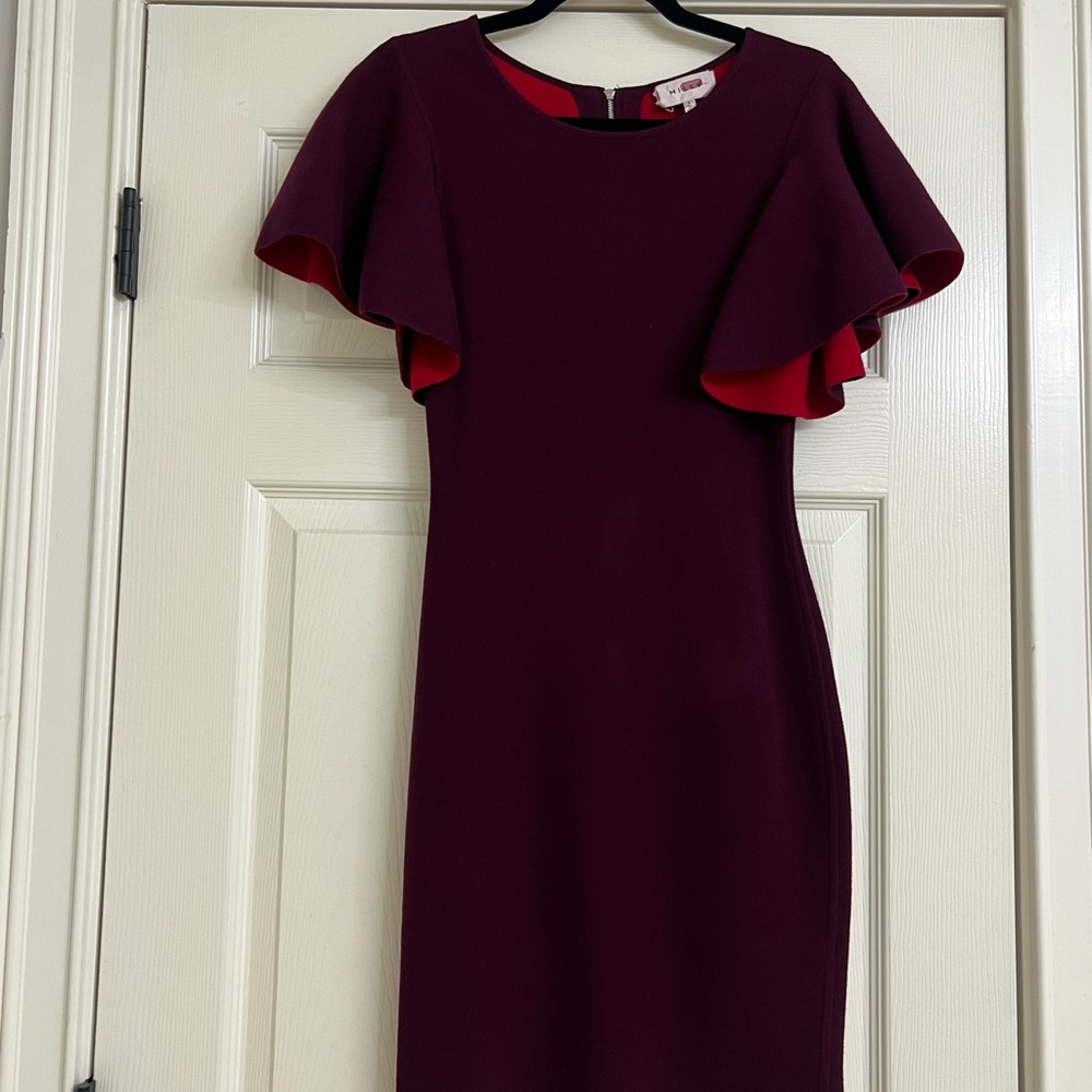 Elegant Burgundy Dress with Flutter Sleeves